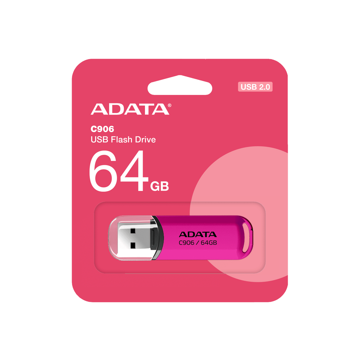 Adata 64Gb Usb2.0 Flash Drive C906 Pink, Integral Strap Mount