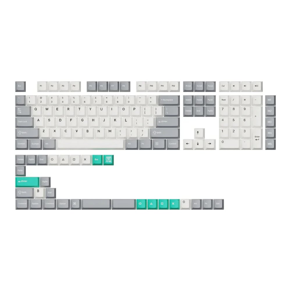 Keychron Cherry Profile Double Shot PBT Full Keycap Set - Grey/White/Mint-0